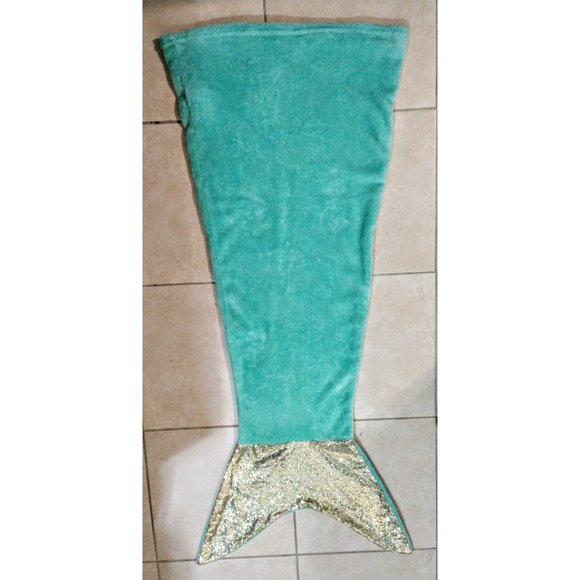 Mermaid Tail Sleeping Bag Blanket Kids Girls Teal Sequin SOFT Fleece GUC 20x50 - Picture 2 of 7